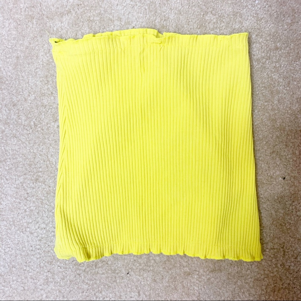 Yellow Ribbed Tube Bandeau Crop Top 🌻